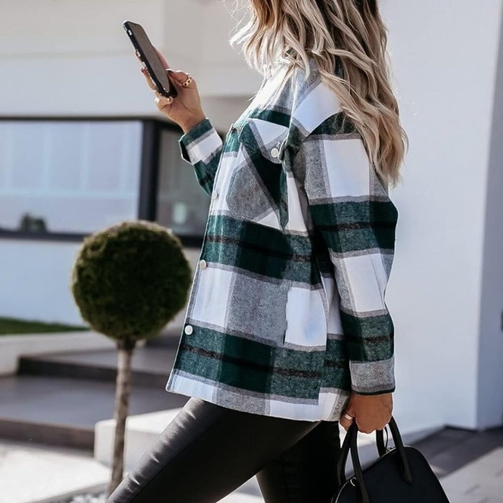 Green/White/Black Plaid Shacket size large fits like a medium. NWT - Picture 2 of 6